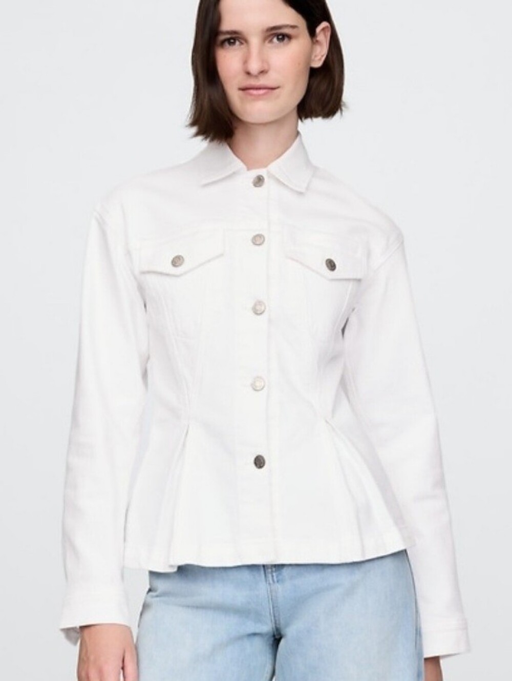 GAP White Cinched Waist Denim Jean Jacket Size Small NEW NWT